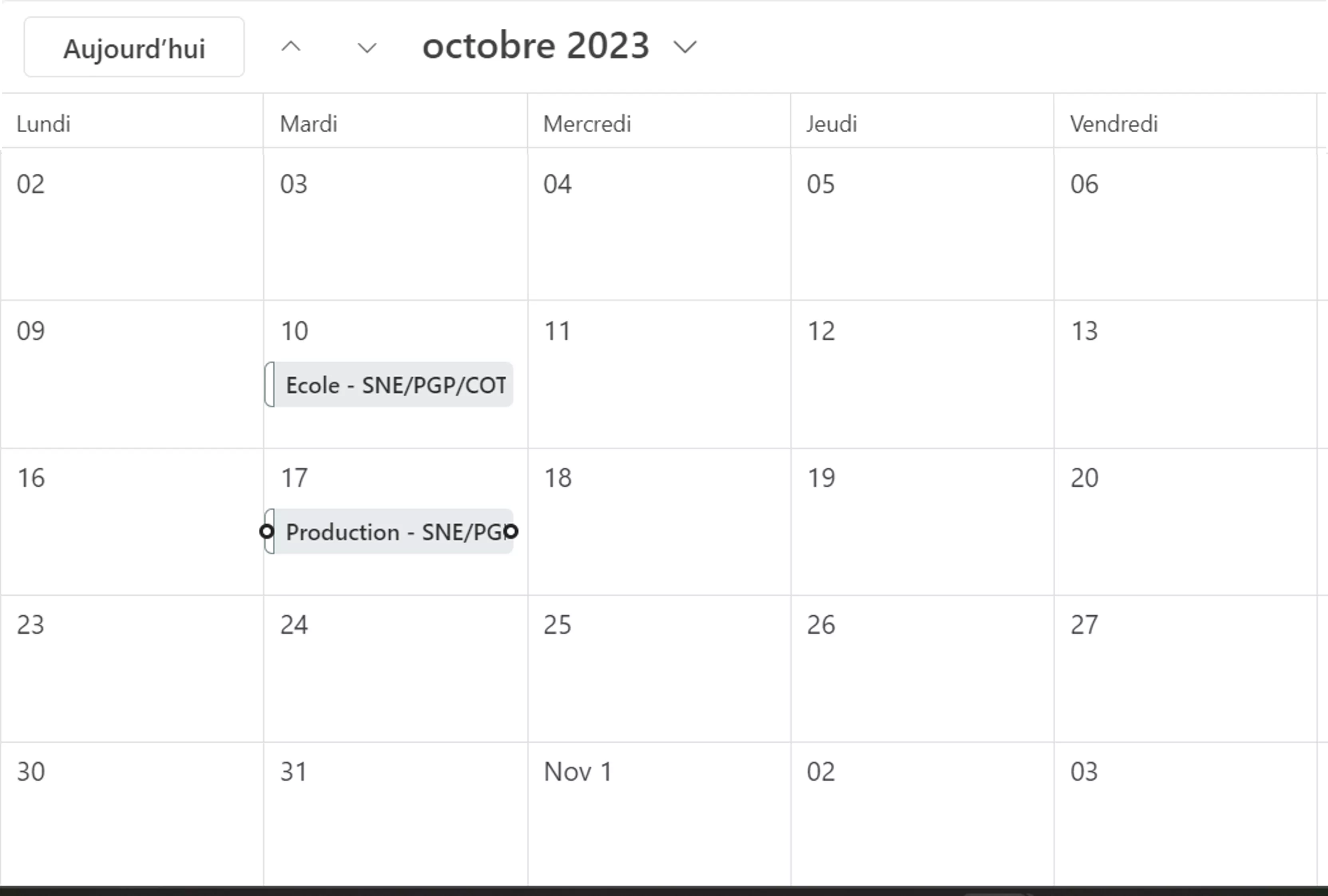 Planning de déploiement OCTOBRE 2023